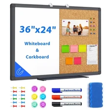 maxtek Combination Board, 36 x 24 Magnetic Whiteboard & Cork Board, Dry Erase...