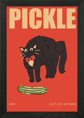 Funny Cat Pickle Framed Wall Art Poster Canvas Print Picture