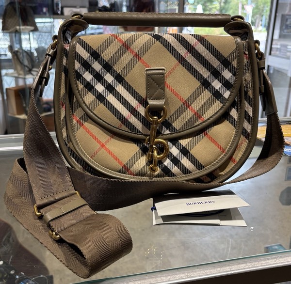 Burberry B Clip Small Khaki Heritage Check Canvas Messenger Bag 
