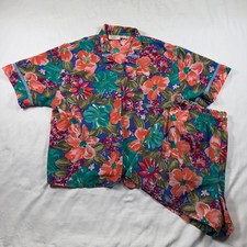 Vintage Victoria's Secret Pajama Set Womens Medium Shirt Shorts Floral Satin