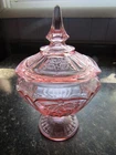 HOCKING MAYFAIR OPEN ROSE PINK DEPRESSION GLASS COVERED COMPORT