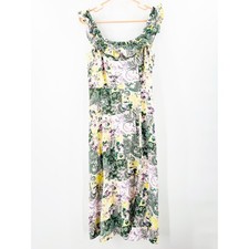 LOFT ANN TAYLOR Dress Size 2 Midi Patchwork Ruffle Square Neck Pastel Casual 