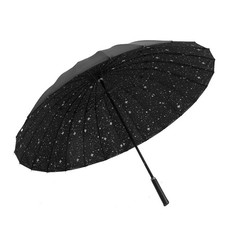 Windproof Umbrella 24 Ribs Double Layer Manual Open with Long Leather Handle ...