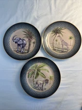 Elite Decor 7.5" Decor Plate Safari Palm Trees Elephant, Lion, giraffe Set of 3