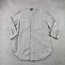 Lauren Ralph Lauren Shirt Womens Medium Button Down 3/4 Sleeve Striped Preppy