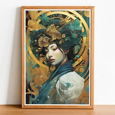 Art Nouveau Geisha Woman 02, Art Nouveau poster, Geisha Print, Art Nouveau Art