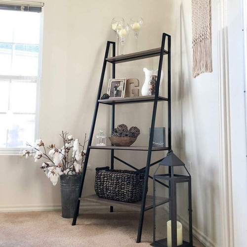 4-Tier Vintage Ladder Shelf in Hazelnut Brown for Elegant Storage Solutions - Picture 9 of 11