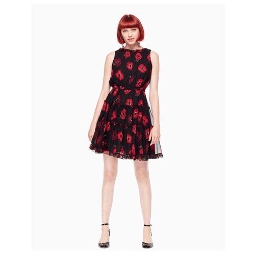 NWOT KATE SPADE Poppy Chiffon Black Floral Silk Sleeveless Dress, Sz 10 - Picture 2 of 7