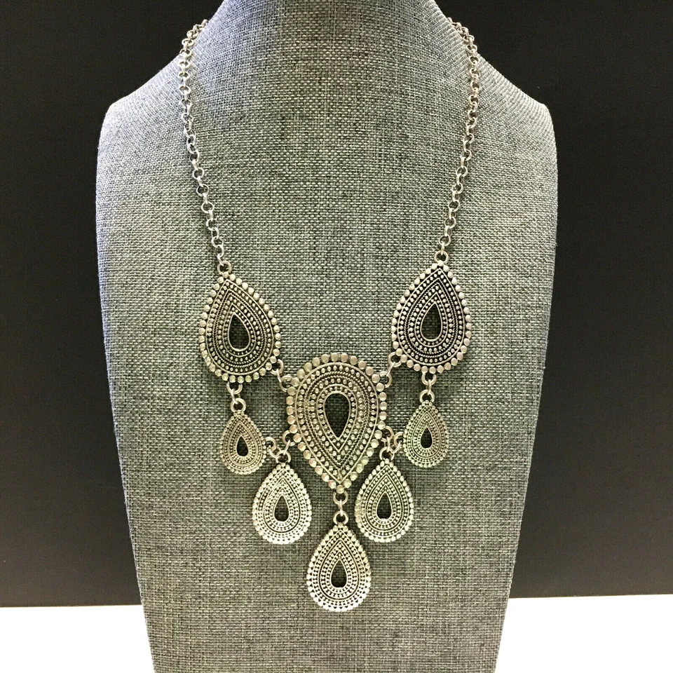 COLLAR DECLARACIÓN BABERO PLATA CLAIRE'S Reversible Texturizado Suroeste Boho H219k Foto 3 de 4