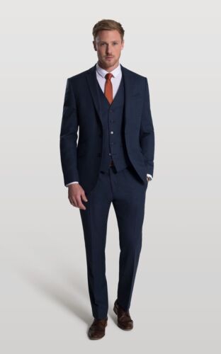 Mens Blue Herringbone Tweed Three Piece Suit Slim Fit Tom Percy RRP £329.99 - Picture 2 of 7