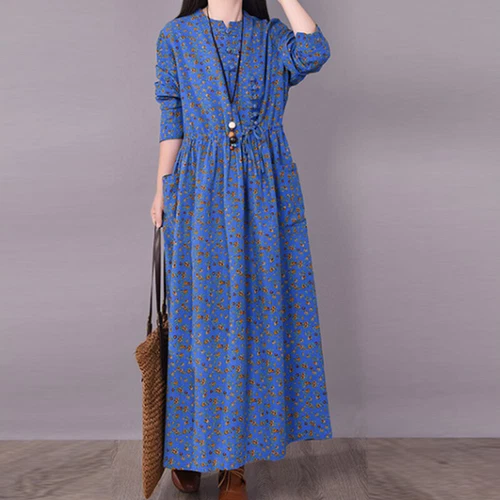 Ladies Long Dress Crew Neck Maxi Dresses Women Kaftan Holiday Sleeve Baggy Loose - Picture 13 of 47