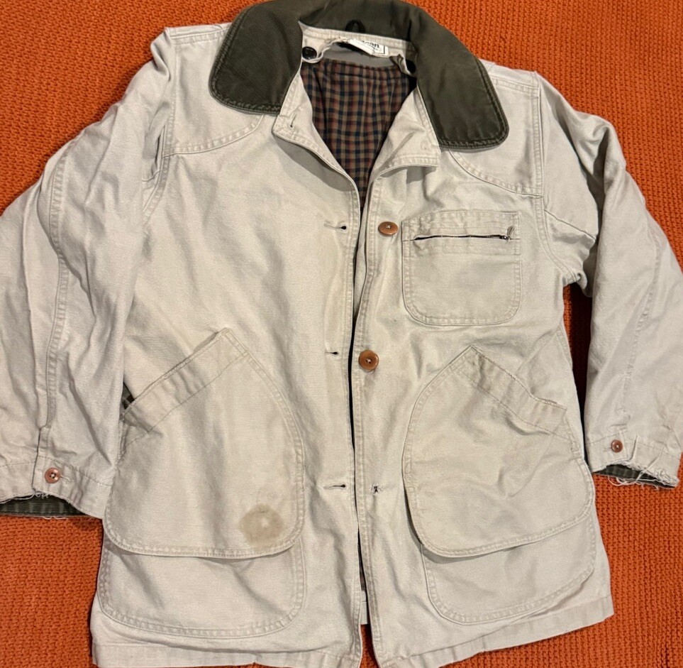 Vintage LL Bean Chore Coat Barn Jacket Canvas Plaid Removeable Liner Grunge Work