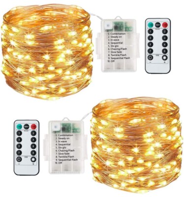 Lezonic [2er Pack] Lichterkette 120LEDs 13M 8 Modi batteriebetrieben warmweiß