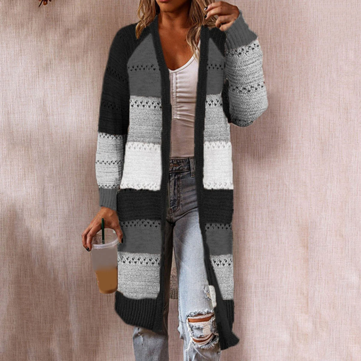 Maxi length top sweater coat