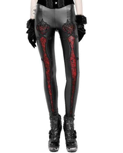 Punk Rave Mujer Leggings Góticos Pantalones Negro Rojo Cuero Sintético Steampunk Encaje De Colección - Imagen 6 de 10