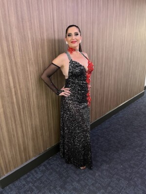 Tango ballroom dress for women Black and Red with sequins full