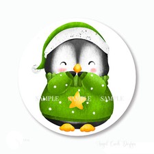 Christmas Sweater Penguin Scrapbook Stickers Envelope Seals Labels 2 Sizes Round