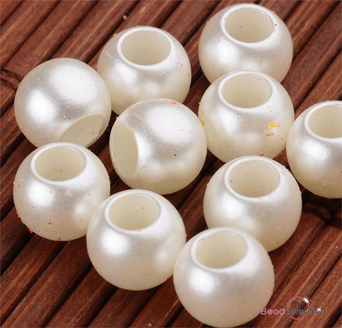 200 IVORY PEARL LUSTRE BEADS ACRYLIC 8mm x 6mm LARGE 4mm HOLE ACR243 - Picture 5 of 7