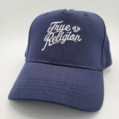 True Religion Hat Snapback Baseball Cap Navy White Horseshoe Buddha Script  Logo