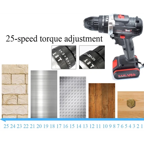 48V 25Speed Cordless Hammer impact Electric Drill Screwdriver & CASE 2xBatteries - Picture 8 of 9