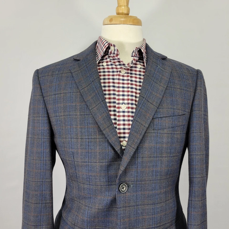 Abrigo Blazer Deportivo Pronto Uomo Platino Para Hombre Dos Botones Azul Marino Marrón Lana a Cuadros 38S Foto 2 de 4
