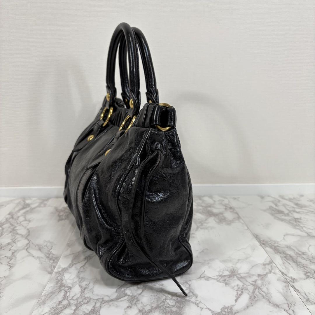 Miu Miu Vitello Lux Shine Black Leather 2Way Handbag