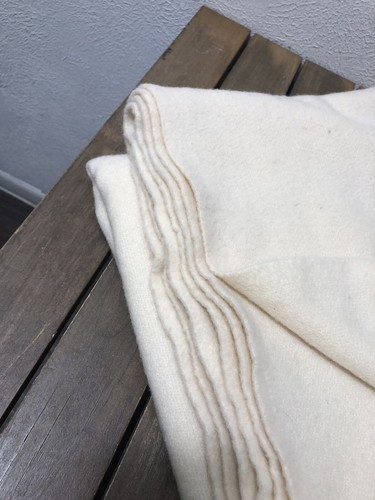 Faribo Queen 100% Pure Wool Blanket Beige Satin 94x96" Faribault Woolen Mill MN - Zdjęcie 7 z 9