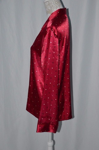 Gilligan & O'Malley Womens Small Red Polk Dot Long Sleeve Silky Pants Night Set - Picture 3 of 10