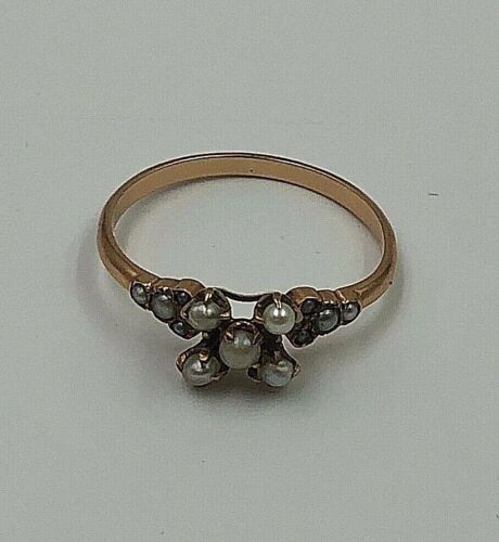 Antique Victorian 10K Yellow Gold Seed Pearl Ring Size 7.5 - Picture 1 of 5