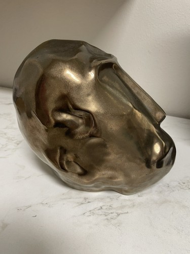 Rare Handcrafted Abstract Art Bronze Ceramic Man Head Sculpture Figurine 8x8x10 - Picture 7 of 13