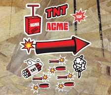 Vintage Rocket TNT ACME Boom Decal Sticker Pack Sticker Set Wile E Coyote 2 - 4"