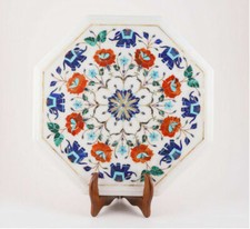 Piano Del Tavolo Angolare In Marmo 15" Pietra Dura Artigianale Intarsiato