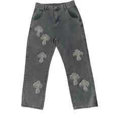 Wide Leg Blue Jeans Cross Patches Light Wash Grunge Y2K Baggy 29x25 Skateboard