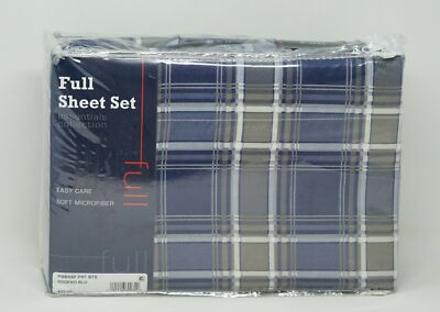 Sanders Printed Microfiber Plaid 4-Pc Sheet Set - FULL - Edgewood Blue