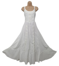 Maxi Summer Dress Cotton White Sleeveless Embroidered Lined 12 14 16 18 20 22