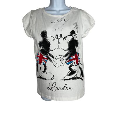 Rare Walt Disney Mickey Minnie Kissing London Great Britain Flag Tee T-Shirt L