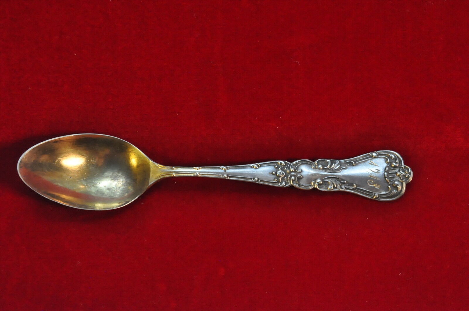 Antique Baker Manchester sterling silver w/gold wash 4" Demitasse Spoon "1913"