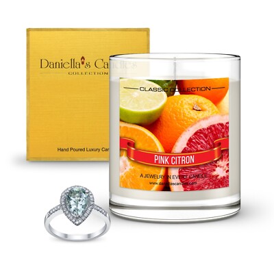 DANIELLA'S CANDLES Pink Citron Jewelry Surprise Candle, Perfect Gift Idea, 11oz