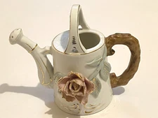 Vintage Bond Ware L & M fine porcelain water can with carved rose & vine