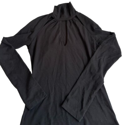 Vintage Cache Y2K Black Turtleneck Sweater Neck Keyhole Cut Out Black Small