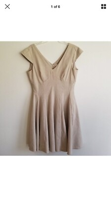 Calvin Klein beige Fit Flare Dress 12 Career work Cocktail Cap Sleeves |  eBay