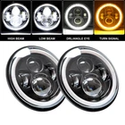 For 2008-2016 Jeep Patriot Pair 7 inch Round LED Headlight DRL Hi-Lo Beam light