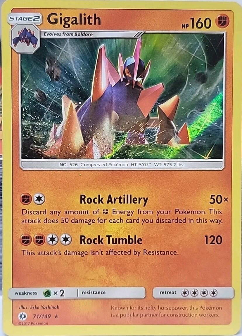 Gigalith Sun & Moon Base 71/149 Holo Rare Fighting Type Pokemon TCG Card LP