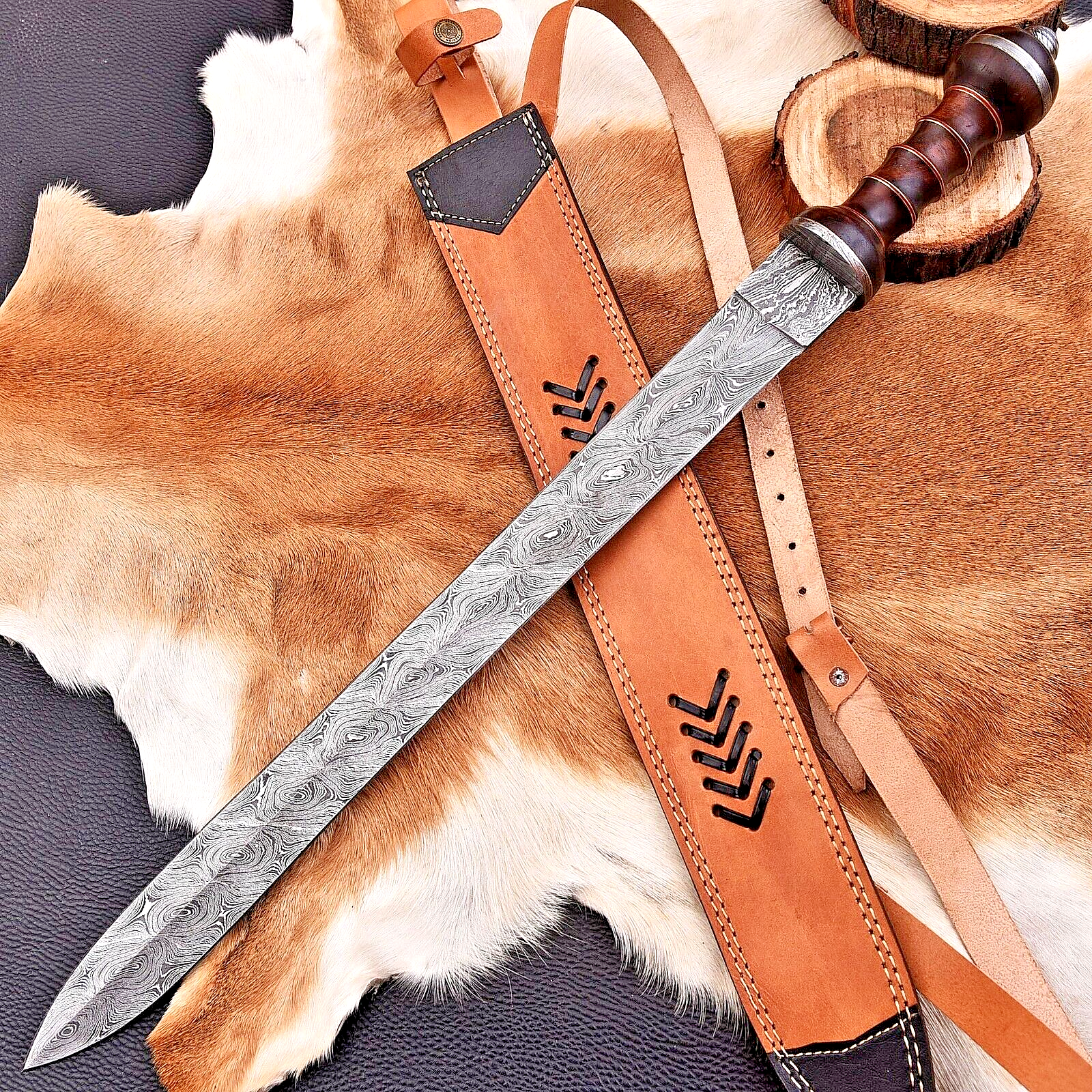 CUSTOM MADE FORGED DAMASCUS STEEL GLADIATOR GLADIUS SWORD W LEATHER COVER 2913