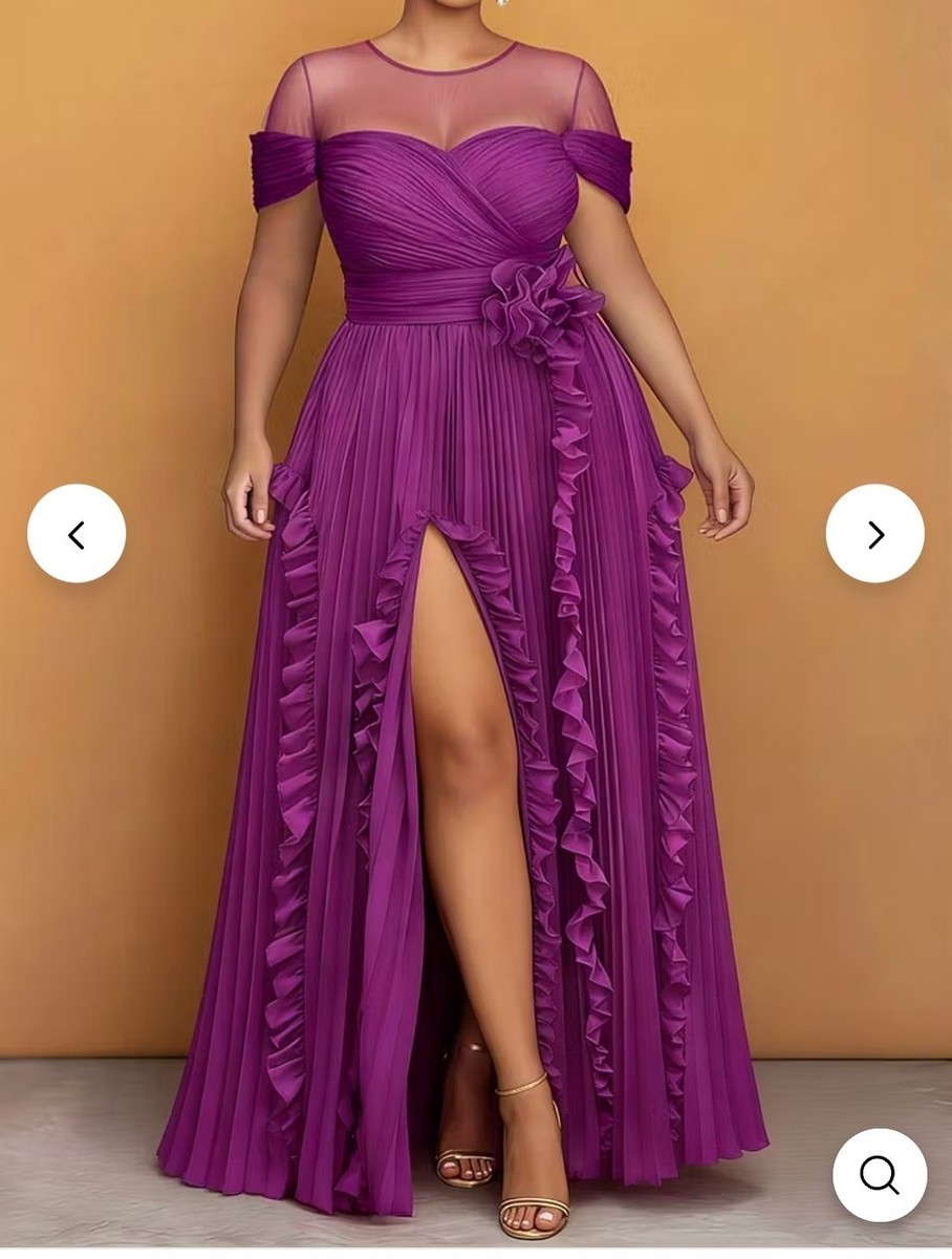xpluswear Purple Off-Shoulder Ruffle Maxi Bridesmaid Dress Plus Size 16