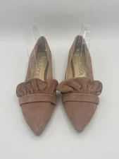 Sole Society Kamber Sz 7 Deep Rose Pink Suede Flats w Ruffles Shoes Pointed Toe