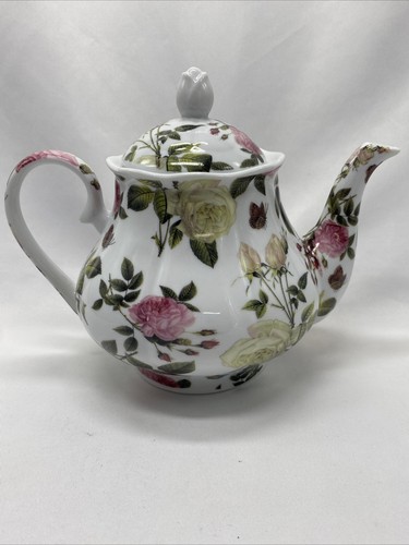Kent Pottery 7” Tea Pot Pink and Yellow Roses with  Green Leaves, Victorian