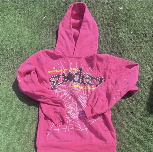 Girls Pink Spider Graphic Pullover Hoodie XS Cotton Fleece Long Sleeve Stars