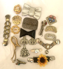 Scarf Sweater Shoe Clips Slide Lot-19 Vtg Singles Bow Crown Rhinestones Crafting