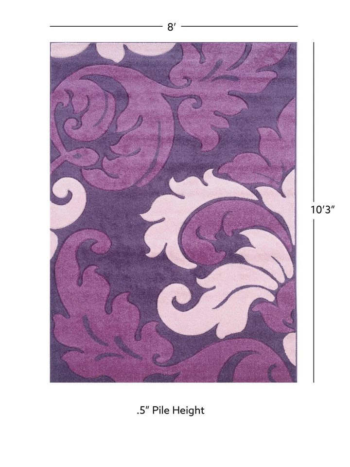 Alfombra Linon Corfú Damasco Friezo Hilo Pila 8'x10'3" en Púrpura y Rosa Foto 4 de 4